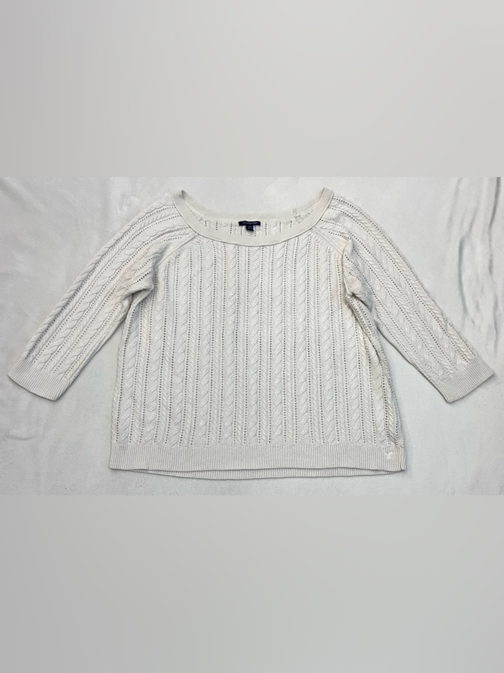 American Eagle Outfitters Cream White Cable-Knit Crew Sweater Women’s Size Xl